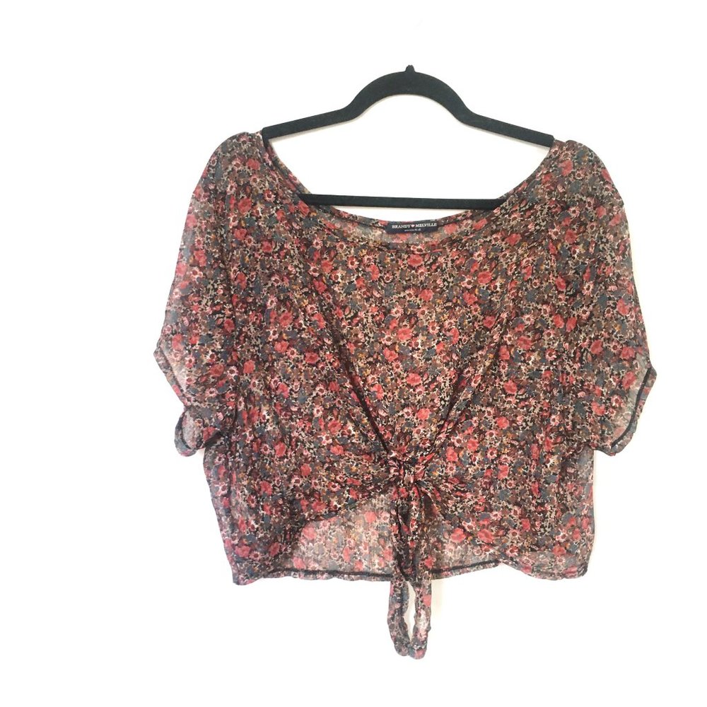 Brandy Melville Floral Front Tie Crop Top